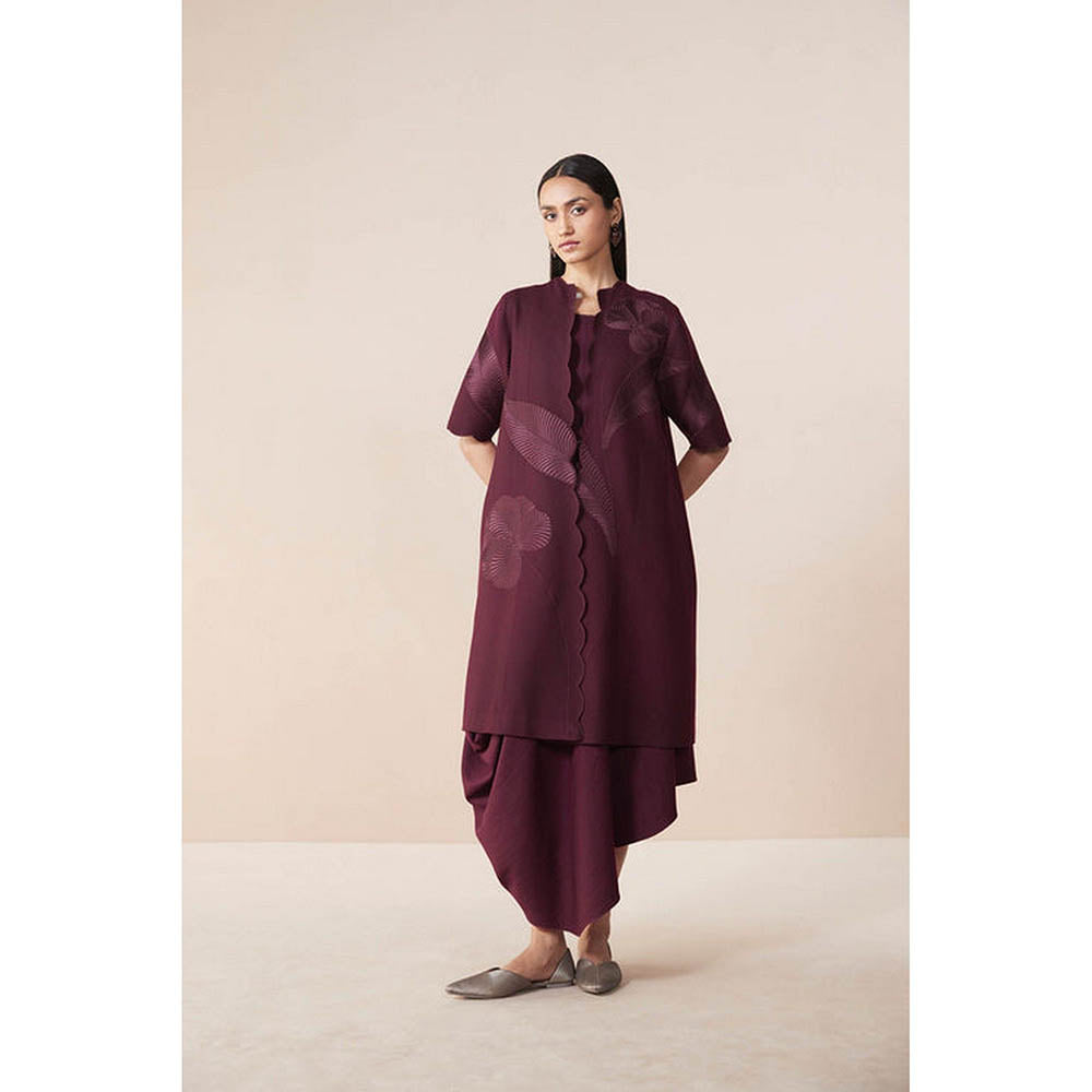 AMPM Burgundy Wool Embroidered Coat