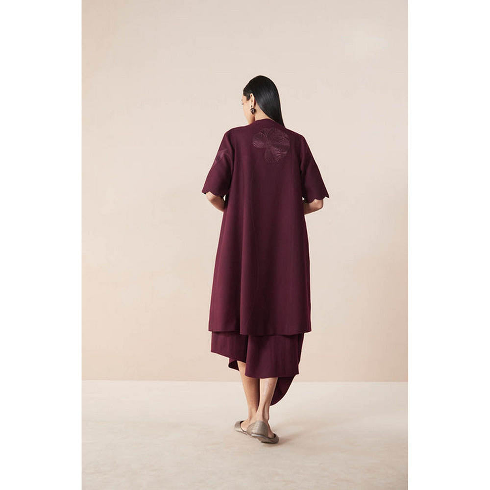 AMPM Burgundy Wool Embroidered Coat