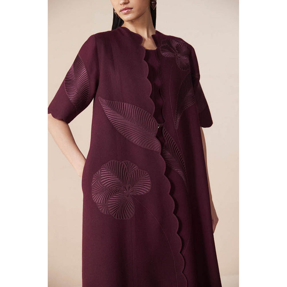 AMPM Burgundy Wool Embroidered Coat