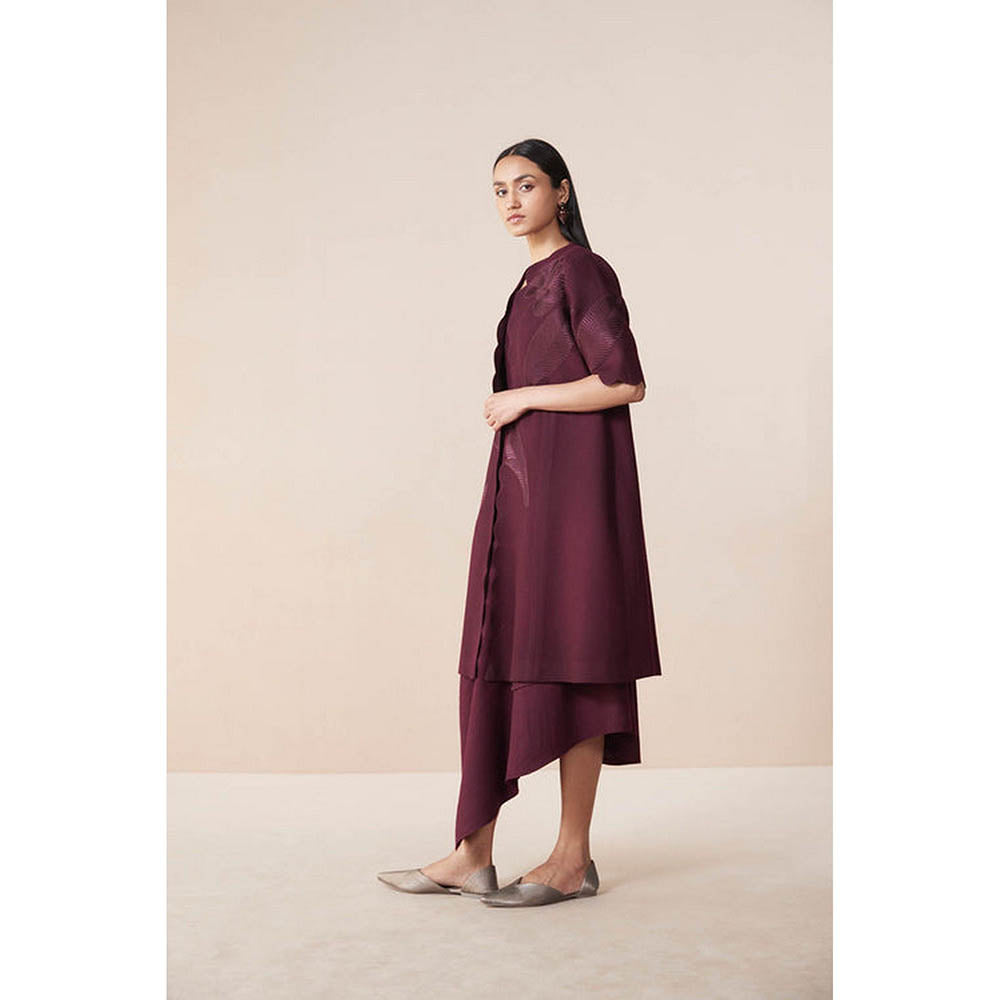 AMPM Burgundy Wool Embroidered Coat