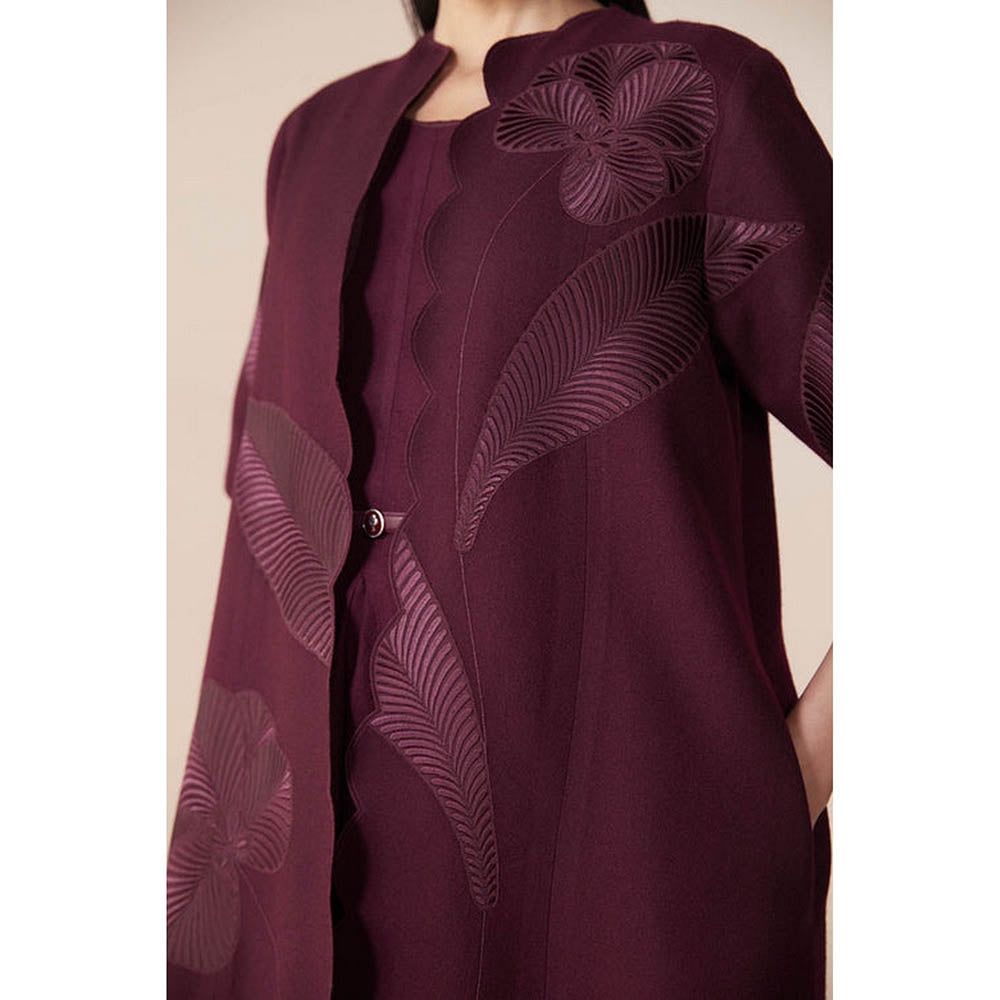 AMPM Burgundy Wool Embroidered Coat