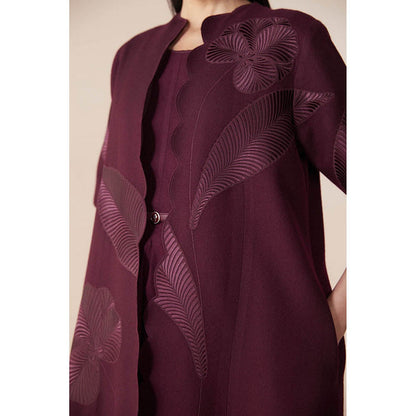 AMPM Burgundy Wool Embroidered Coat
