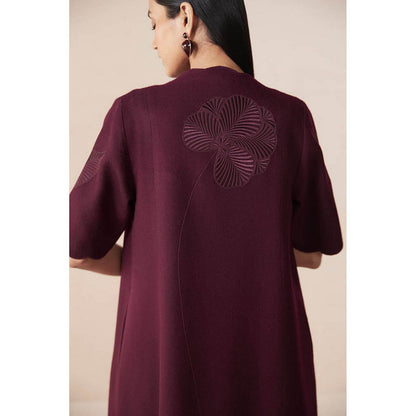 AMPM Burgundy Wool Embroidered Coat