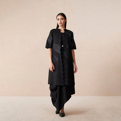 AMPM Black Wool Embroidered Coat