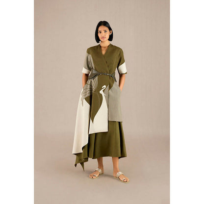 AMPM Naila Olive Jacket with Skirt and Belt