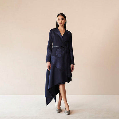 AMPM Navy Blue Marwa Jacket with Skirt and Belt
