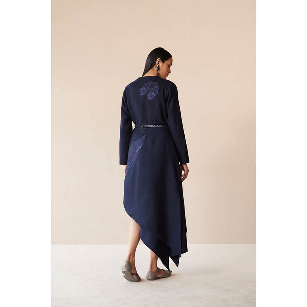 AMPM Navy Blue Marwa Jacket with Skirt and Belt