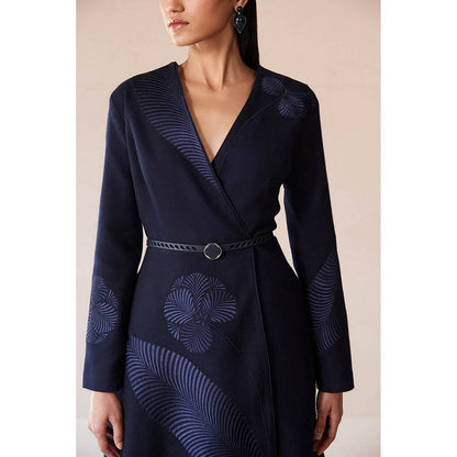 AMPM Navy Blue Marwa Jacket with Skirt and Belt