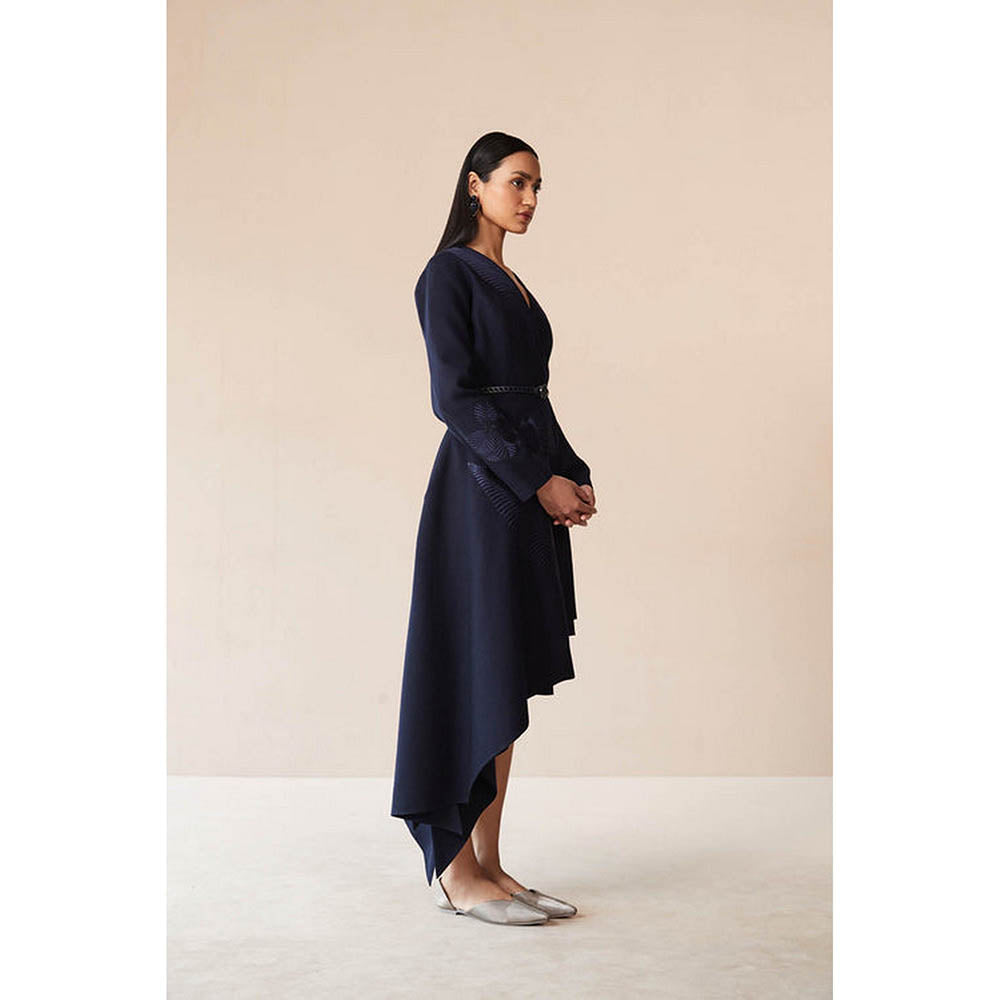 AMPM Navy Blue Marwa Jacket with Skirt and Belt