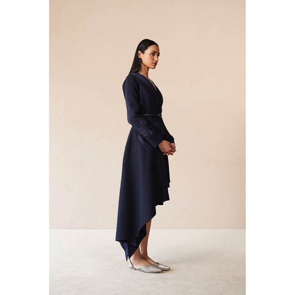 AMPM Navy Blue Marwa Jacket with Skirt and Belt