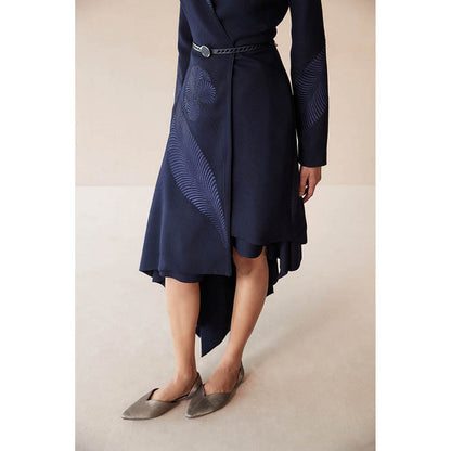AMPM Navy Blue Marwa Jacket with Skirt and Belt