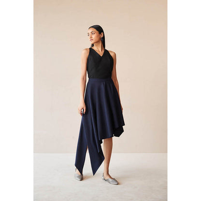 AMPM Navy Blue Marwa Jacket with Skirt and Belt