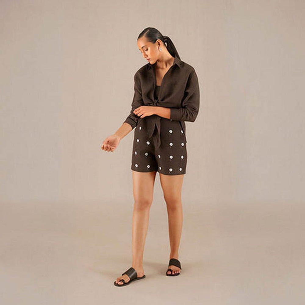 AMPM Brown Linen Collar Neck Shirt with Inner and Shorts