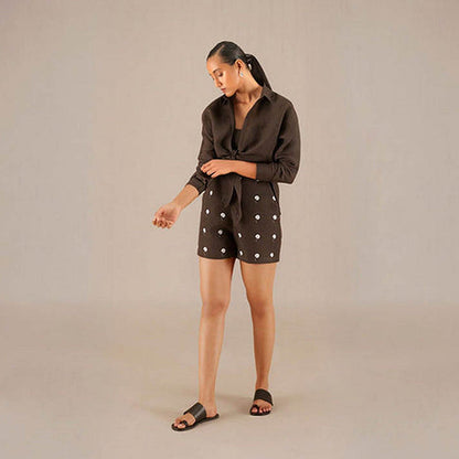 AMPM Brown Linen Collar Neck Shirt with Inner and Shorts