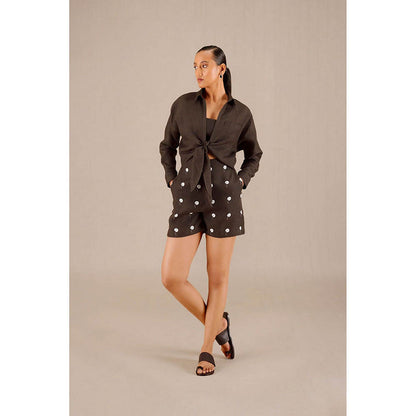 AMPM Brown Linen Collar Neck Shirt with Inner and Shorts