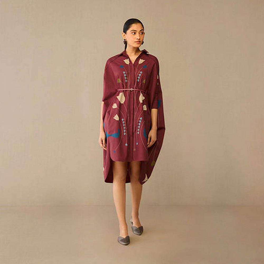 AMPM Viola Red Floral Knee Length Dress with Belt
