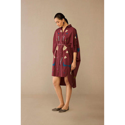 AMPM Viola Red Floral Knee Length Dress with Belt
