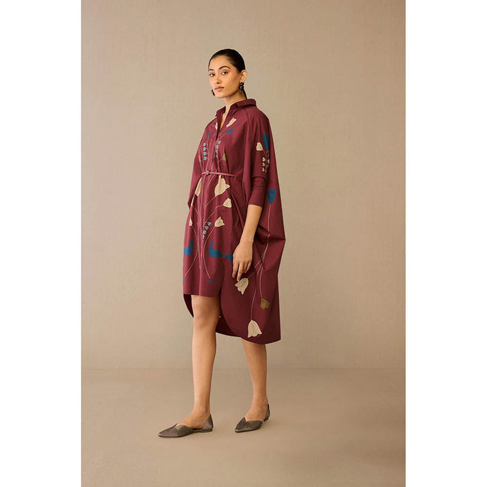 AMPM Viola Red Floral Knee Length Dress with Belt