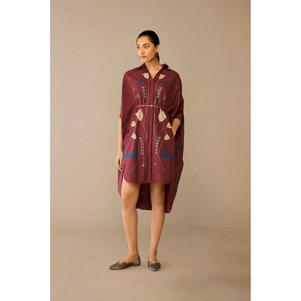 AMPM Viola Red Floral Knee Length Dress with Belt