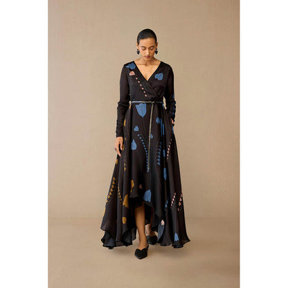 AMPM Miraya Black Floral Maxi Dress with Belt