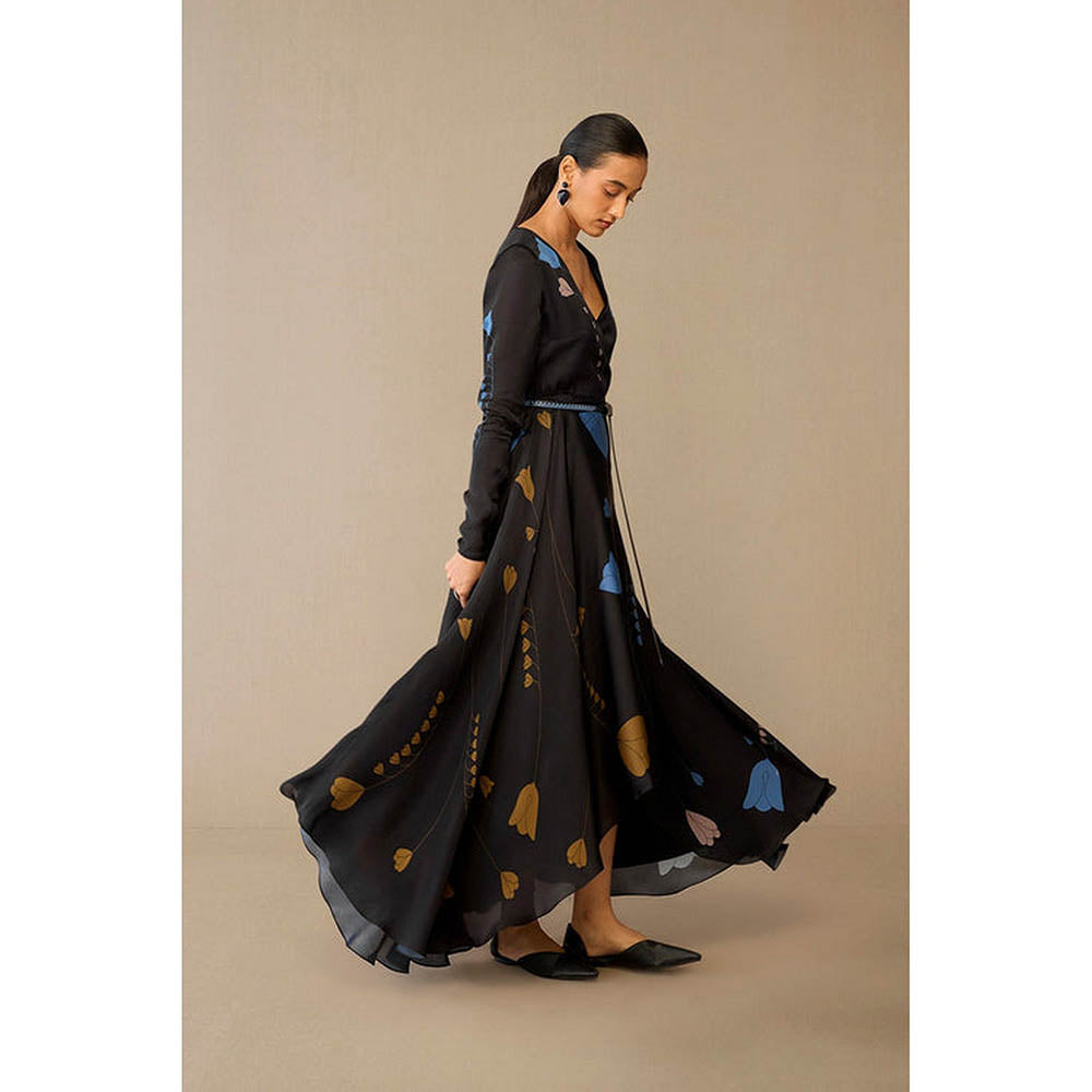 AMPM Miraya Black Floral Maxi Dress with Belt