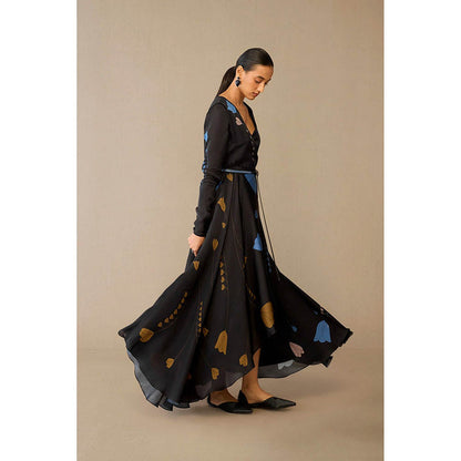 AMPM Miraya Black Floral Maxi Dress with Belt