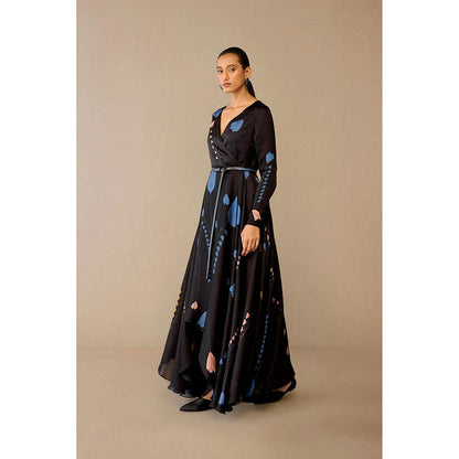 AMPM Miraya Black Floral Maxi Dress with Belt