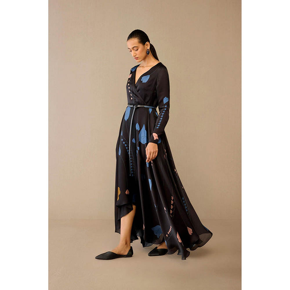 AMPM Miraya Black Floral Maxi Dress with Belt