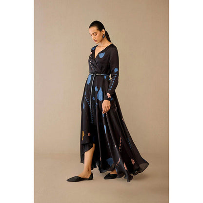 AMPM Miraya Black Floral Maxi Dress with Belt