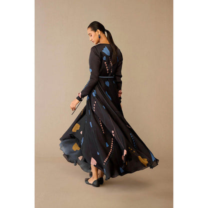 AMPM Miraya Black Floral Maxi Dress with Belt