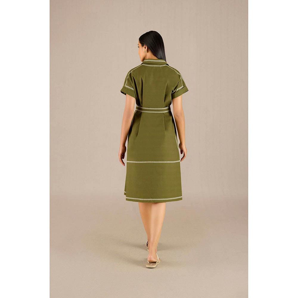 AMPM Adya Green Stripes Knee Length Dress with Belt