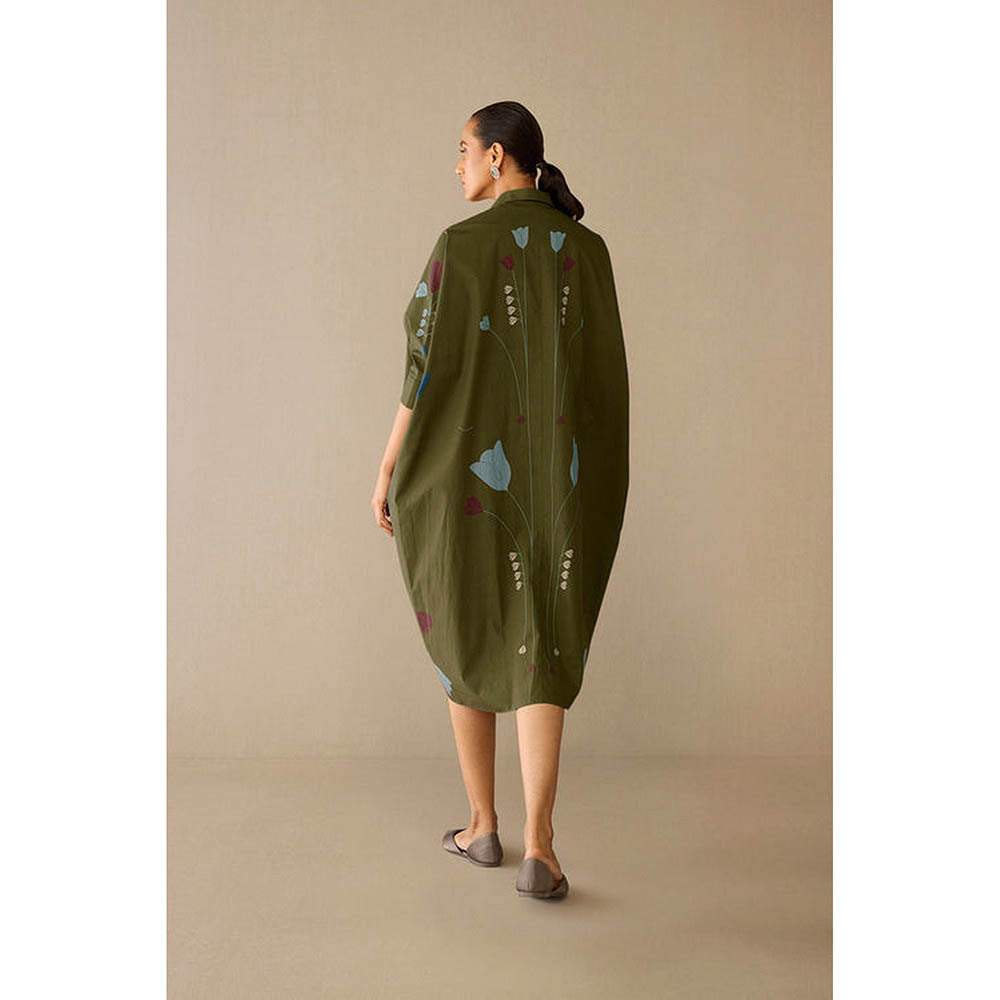 AMPM Viola Olive Floral Midi Dress with Belt