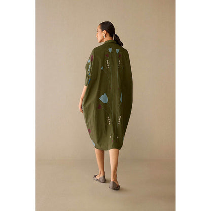 AMPM Viola Olive Floral Midi Dress with Belt