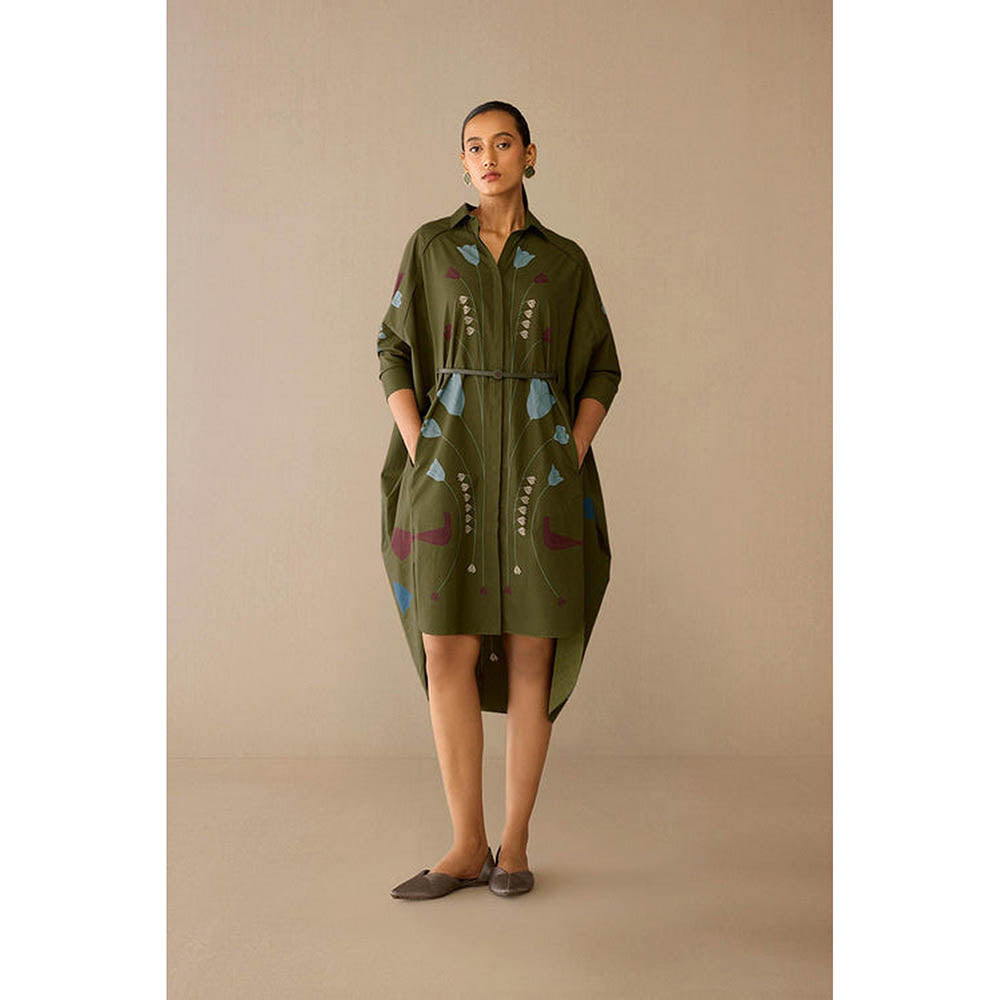 AMPM Viola Olive Floral Midi Dress with Belt