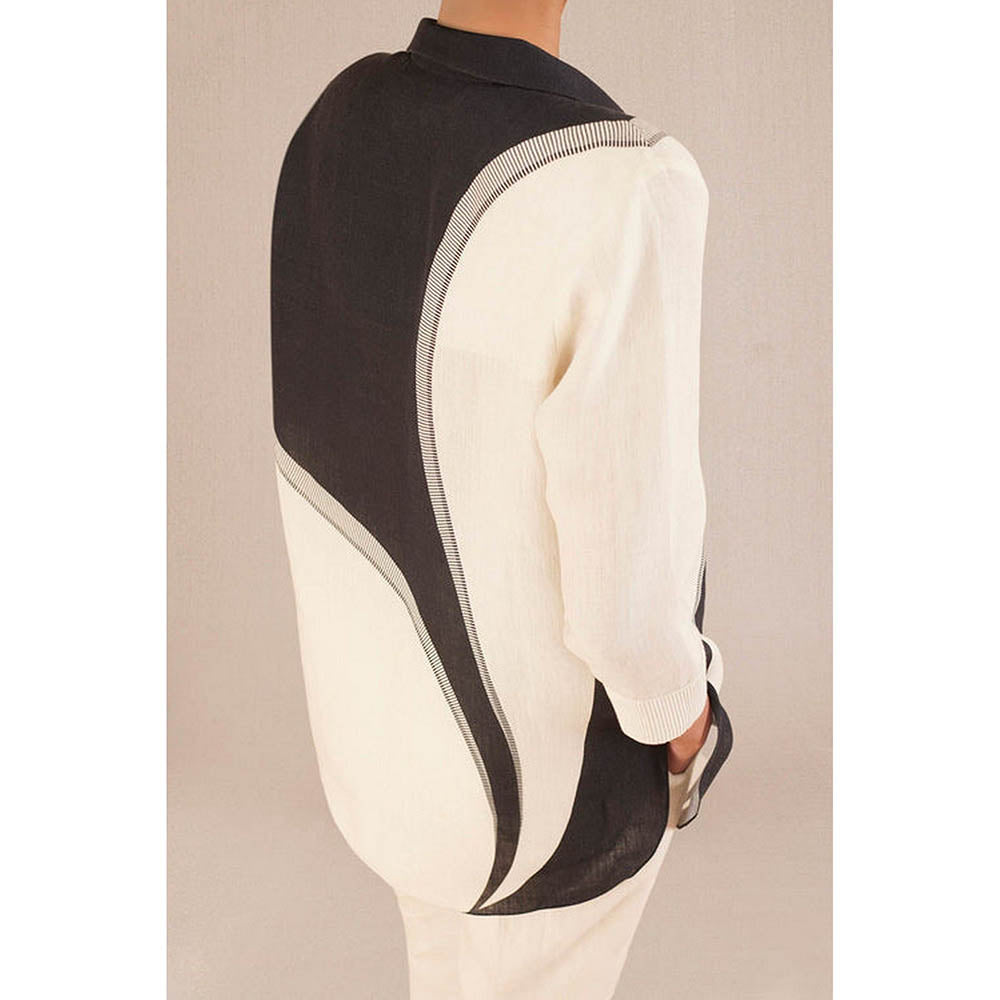 AMPM Multi-Color Linen Colorblock Collar Neck Shirt