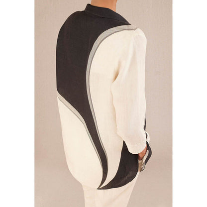 AMPM Multi-Color Linen Colorblock Collar Neck Shirt