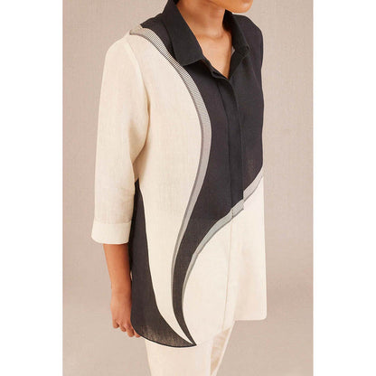 AMPM Multi-Color Linen Colorblock Collar Neck Shirt