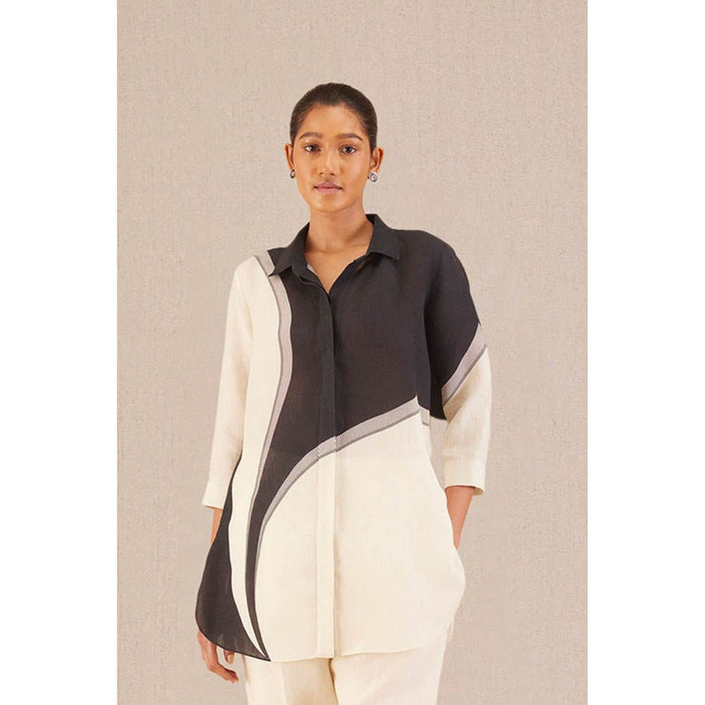 AMPM Multi-Color Linen Colorblock Collar Neck Shirt