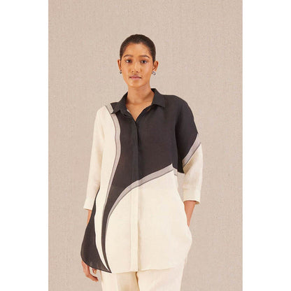 AMPM Multi-Color Linen Colorblock Collar Neck Shirt