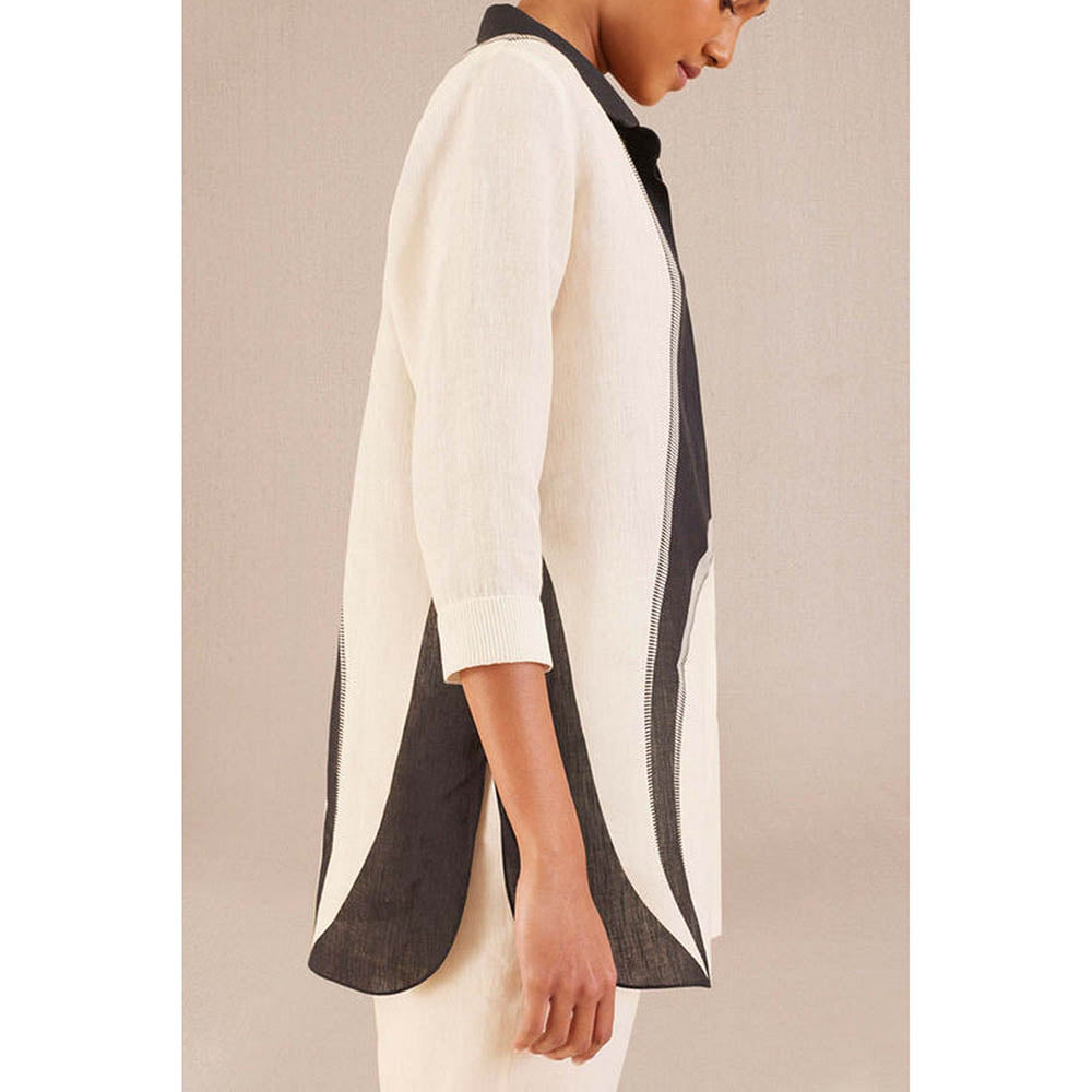 AMPM Multi-Color Linen Colorblock Collar Neck Shirt
