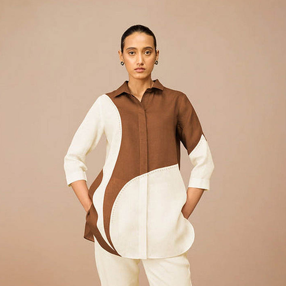 AMPM Multi-Color Linen Collar Neck Colorblock Shirt