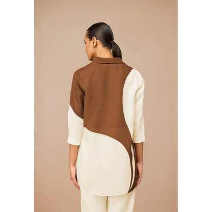 AMPM Multi-Color Linen Collar Neck Colorblock Shirt