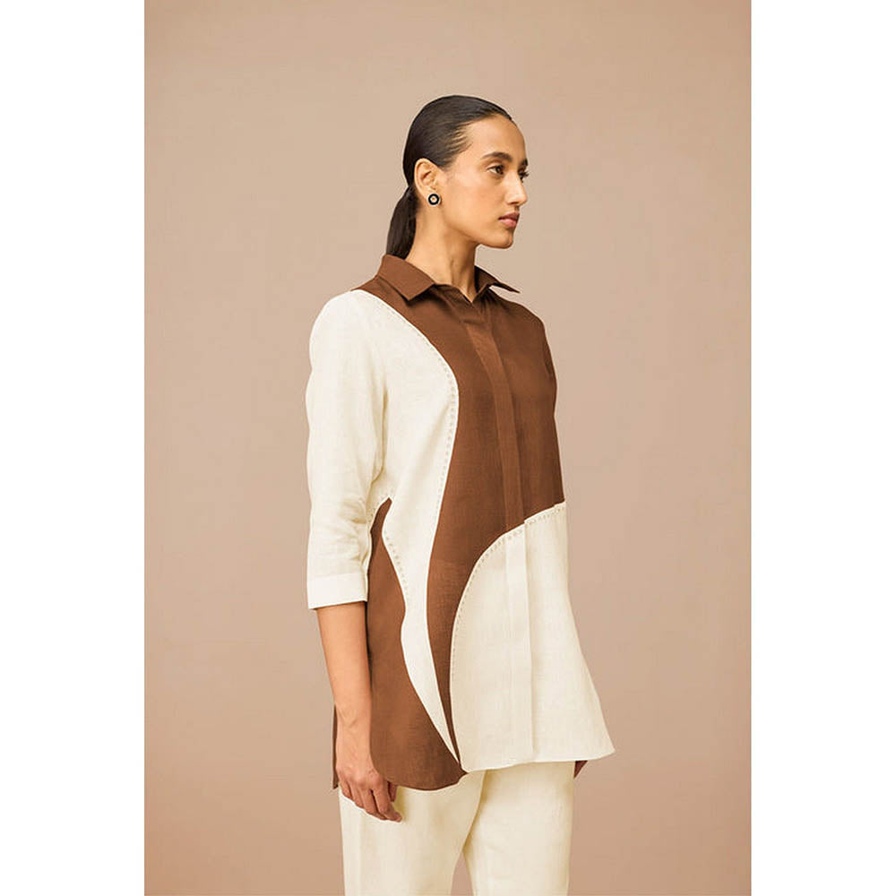 AMPM Multi-Color Linen Collar Neck Colorblock Shirt