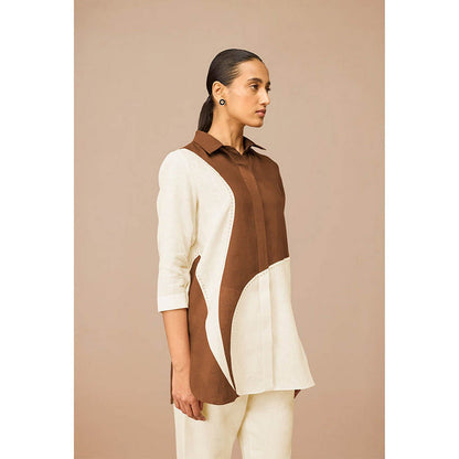 AMPM Multi-Color Linen Collar Neck Colorblock Shirt