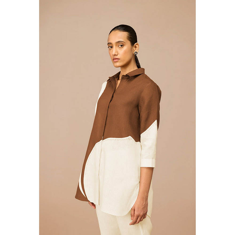 AMPM Multi-Color Linen Collar Neck Colorblock Shirt