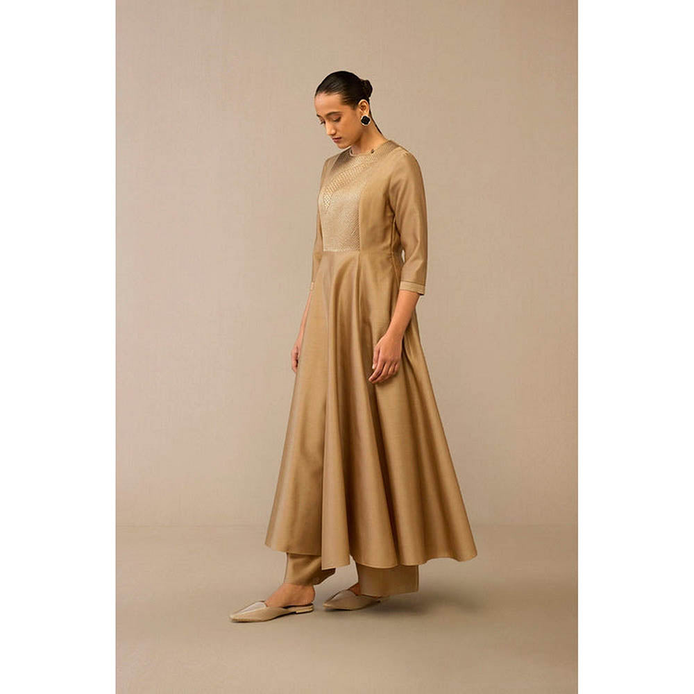 AMPM Dilana Beige Anarkali Kurta with Palazzo and Dupatta