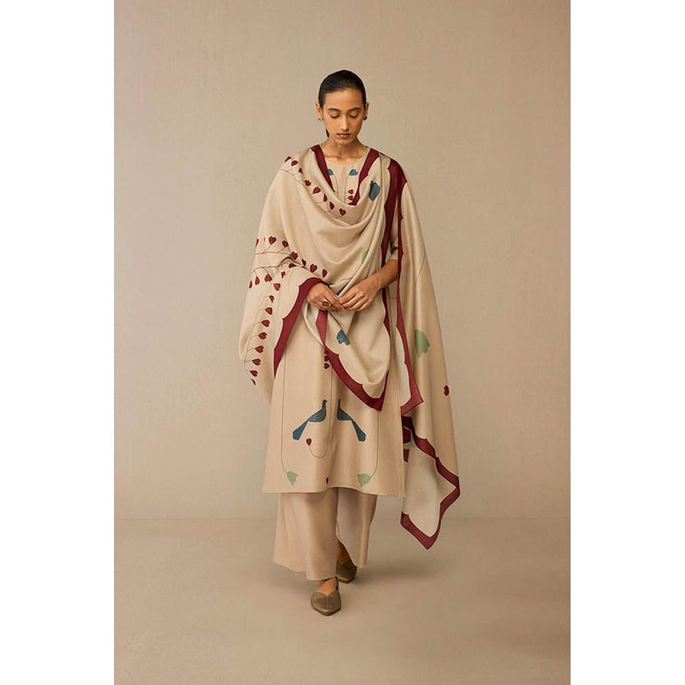AMPM Azran Beige Kurta with Palazzo and Dupatta