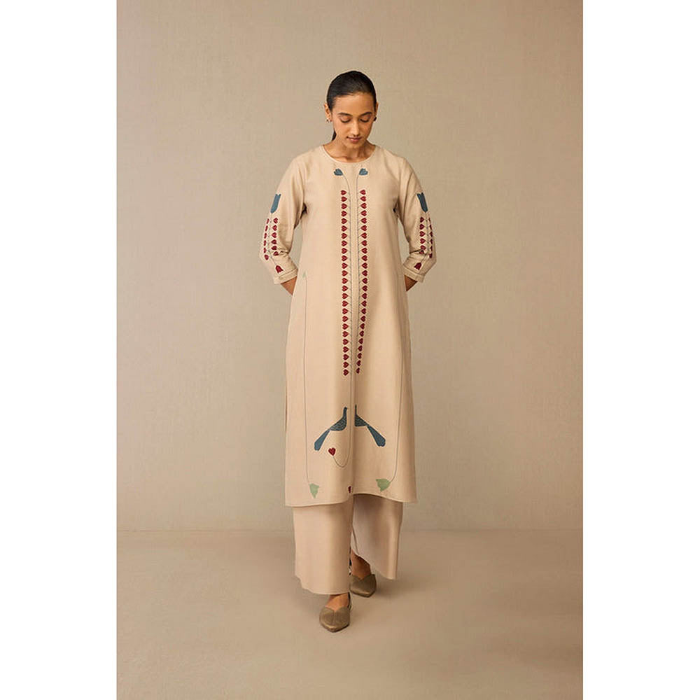 AMPM Azran Beige Kurta with Palazzo and Dupatta