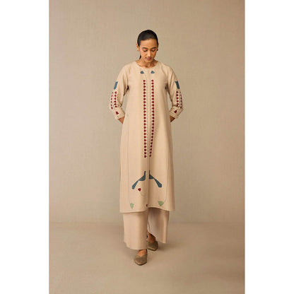 AMPM Azran Beige Kurta with Palazzo and Dupatta