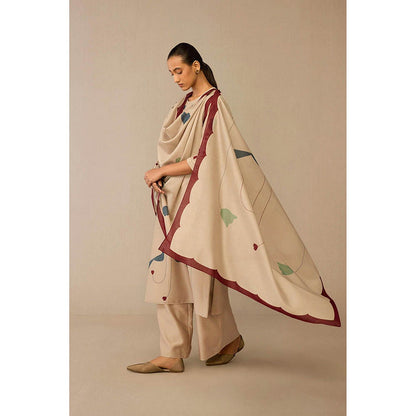 AMPM Azran Beige Kurta with Palazzo and Dupatta
